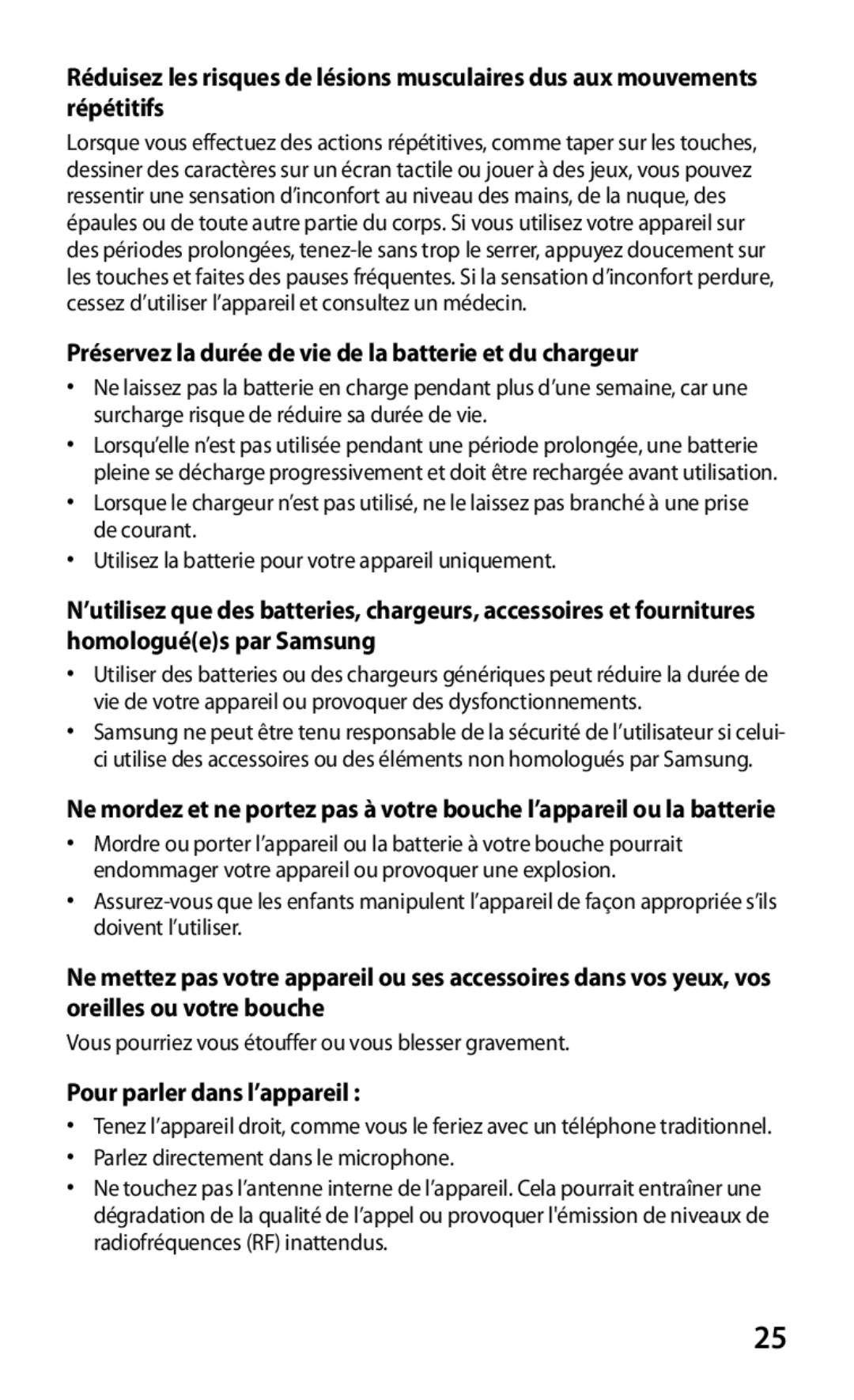 Samsung GT-S7530EAAXEF manual Préservez la durée de vie de la batterie et du chargeur, Pour parler dans l’appareil  